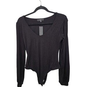 Lulus Black V-Neck Long Sleeve Bodysuit - Size M